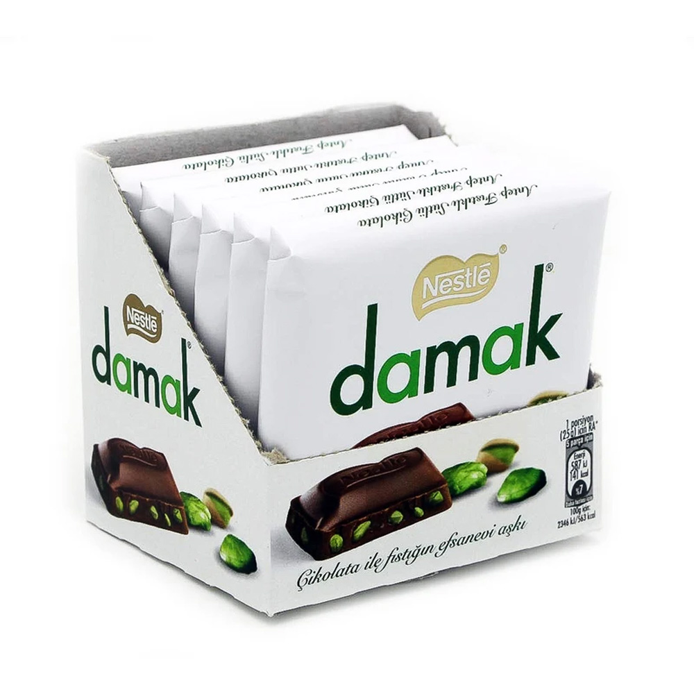 damak-peste-1.jpg شکلات داماک نستله با مغز پسته 60گرم - Image 1